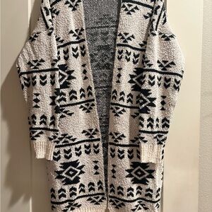 Savanna Jane Aztec Black and Cream Long Cardigan - Southwest, Western, Cowgirl